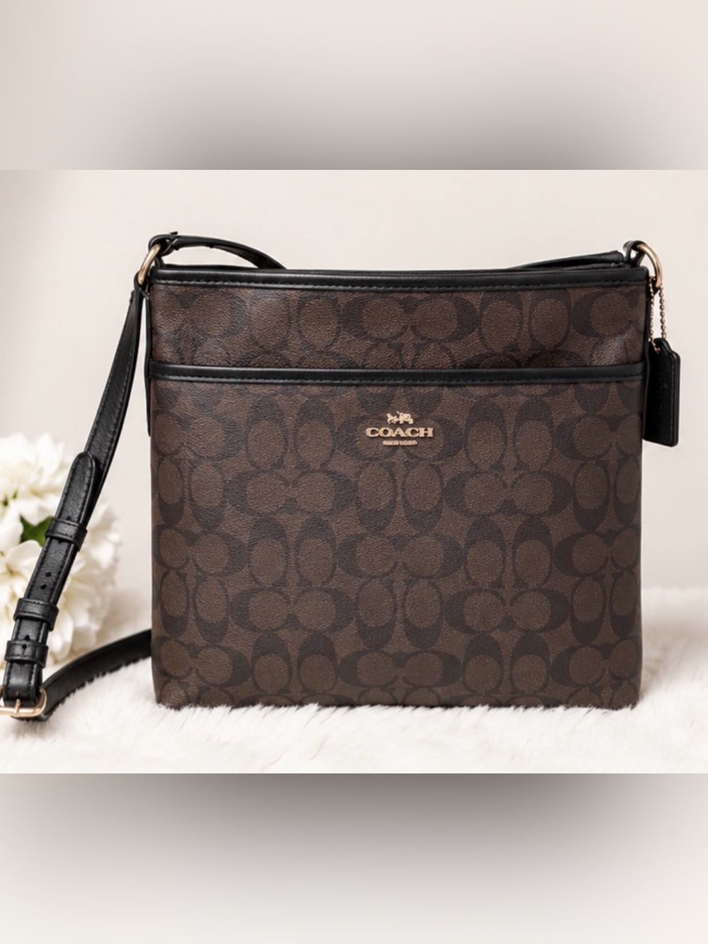 Coach Signature Brown & Black Crossbody Bag